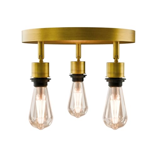3-Light Flush Ceiling Light – Adjustable E27 Holders, 8 Finishes - Yellow Brass, No Shade, ST64 Bulb
