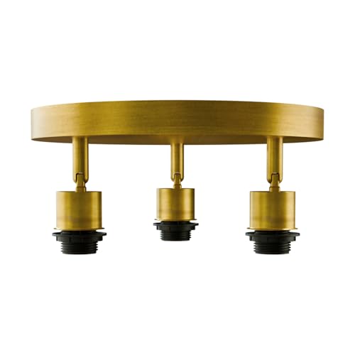 3-Light Flush Ceiling Light – Adjustable E27 Holders, 8 Finishes - Yellow Brass, No Shade, Without Bulb