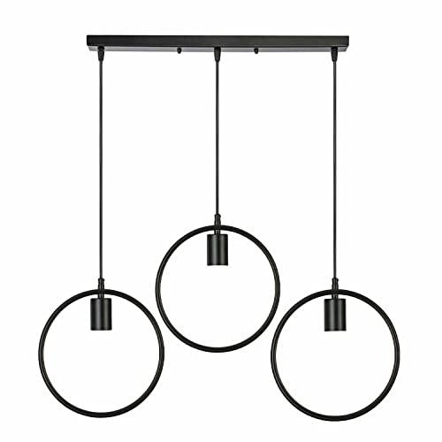 3-Light Black Pendant – Ring, Star or Bare Holders, E27 - Black, Ring Cage Black, Without Bulb