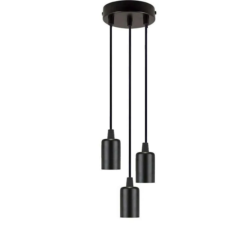 3-Light Black Pendant – Ring, Star or Bare Holders, E27 - Black, No Shade, Without Bulb