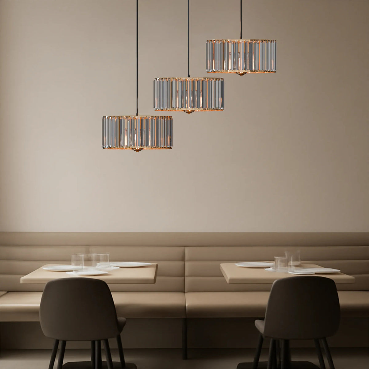 3-Light Crystal Drum Pendant – Bar or Round Plate, Black or Gold - photo 11