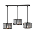 3-Light Crystal Drum Pendant – Bar or Round Plate, Black or Gold - Black, Crystal Drum 20 cm, Bar, Without Bulb