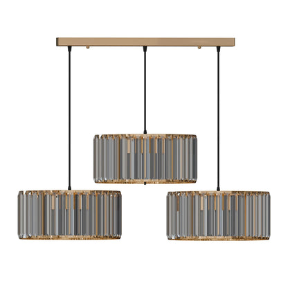 3-Light Crystal Drum Pendant – Bar or Round Plate, Black or Gold - French Gold, Crystal Drum 30 cm, Bar, Without Bulb