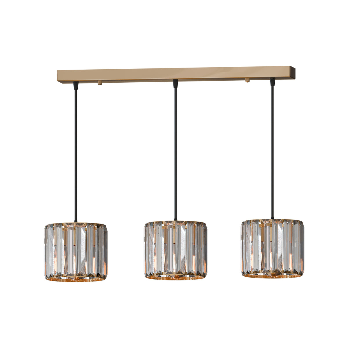3-Light Crystal Drum Pendant – Bar or Round Plate, Black or Gold - Rose Gold, Crystal Drum 12 cm, Bar, Without Bulb