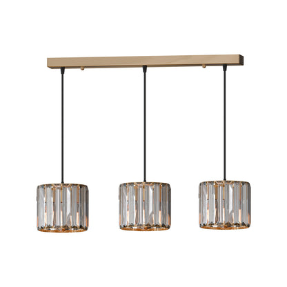 3-Light Crystal Drum Pendant – Bar or Round Plate, Black or Gold - Rose Gold, Crystal Drum 12 cm, Bar, Without Bulb