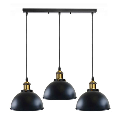 3-Light Pendant Cluster – Cone, Dome or Scalloped Shades, Plate or Bar - Yellow Brass, Dome 21 cm Black, Bar, Without Bulb