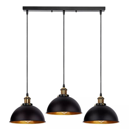 3-Light Pendant Cluster – Cone, Dome or Scalloped Shades, Plate or Bar - Yellow Brass, Dome 21 cm Black & Gold, Bar, Without Bulb