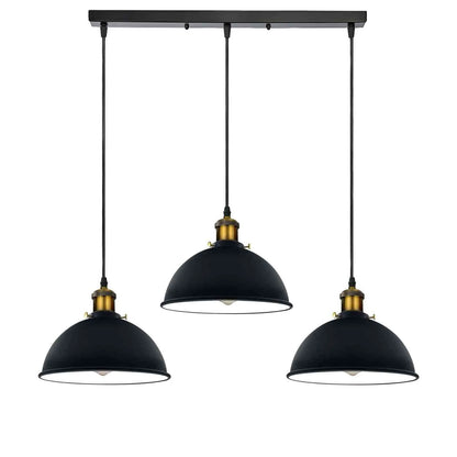 3-Light Pendant Cluster – Cone, Dome or Scalloped Shades, Plate or Bar - Yellow Brass, Dome 21 cm Black & White Inner, Bar, Without Bulb