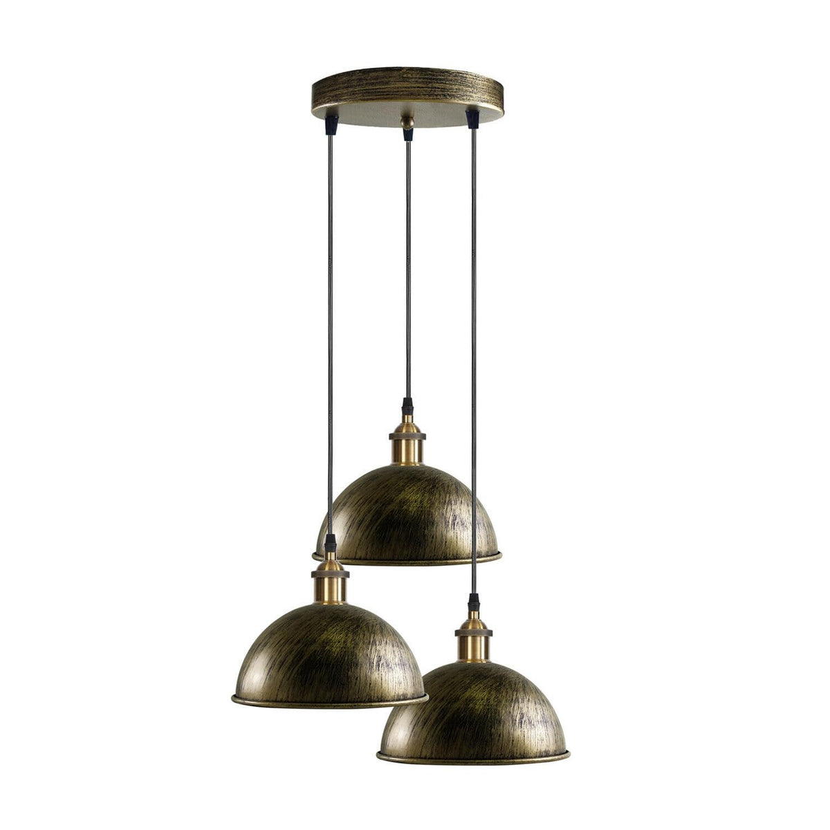 3-Light Pendant Cluster – Cone, Dome or Scalloped Shades, Plate or Bar - Yellow Brass, Dome 21 cm Brushed Brass, Round Plate, Without Bulb