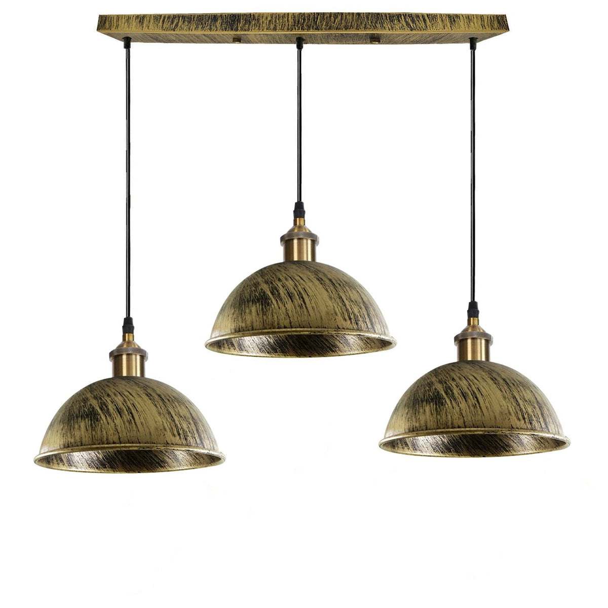 3-Light Pendant Cluster – Cone, Dome or Scalloped Shades, Plate or Bar - Yellow Brass, Dome 21 cm Brushed Brass, Bar, Without Bulb