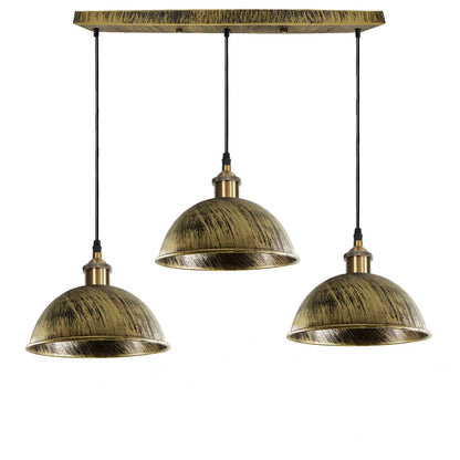 3-Light Pendant Cluster – Cone, Dome or Scalloped Shades, Plate or Bar - Yellow Brass, Dome 21 cm Brushed Brass, Bar, Without Bulb