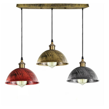 3-Light Pendant Cluster – Cone, Dome or Scalloped Shades, Plate or Bar - Yellow Brass, Mixed Domes – Brass, Silver, Rustic Red, Bar, Without Bulb
