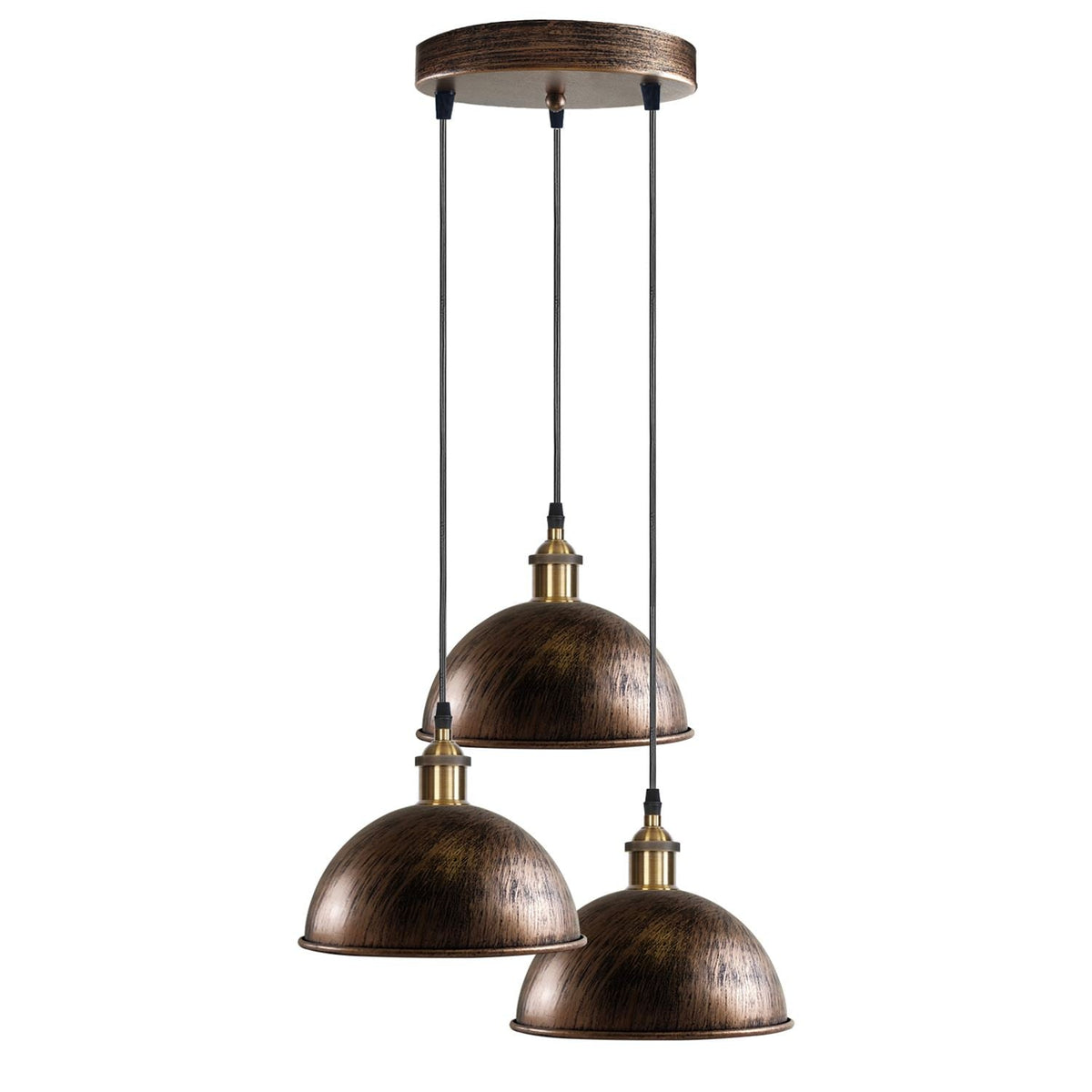 3-Light Pendant Cluster – Cone, Dome or Scalloped Shades, Plate or Bar - Yellow Brass, Dome 21 cm Brushed Copper, Round Plate, Without Bulb