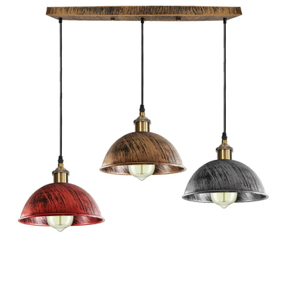 3-Light Pendant Cluster – Cone, Dome or Scalloped Shades, Plate or Bar - Yellow Brass, Mixed Domes – Copper, Silver, Rustic Red, Bar, Without Bulb