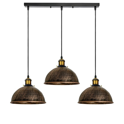 3-Light Pendant Cluster – Cone, Dome or Scalloped Shades, Plate or Bar - Yellow Brass, Dome 21 cm Brushed Copper, Black Bar, Without Bulb
