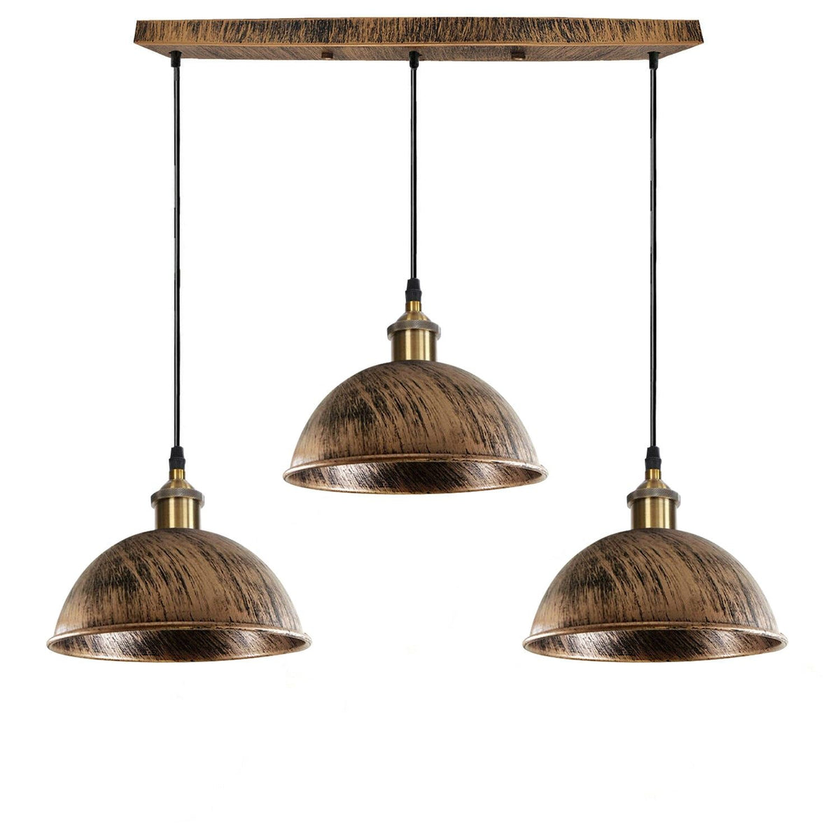 3-Light Pendant Cluster – Cone, Dome or Scalloped Shades, Plate or Bar - Yellow Brass, Dome 21 cm Brushed Copper, Bar, Without Bulb