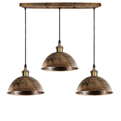 3-Light Pendant Cluster – Cone, Dome or Scalloped Shades, Plate or Bar - Yellow Brass, Dome 21 cm Brushed Copper, Bar, Without Bulb
