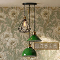 3-Light Pendant Cluster – Cone, Dome or Scalloped Shades, Plate or Bar - Yellow Brass, Green Dome, Cone & Black Cage, Round Plate, Without Bulb