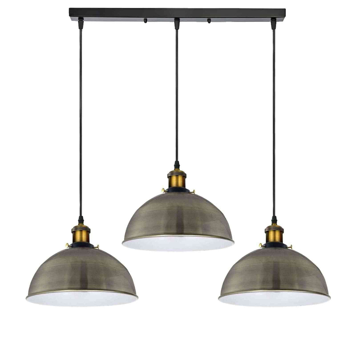 3-Light Pendant Cluster – Cone, Dome or Scalloped Shades, Plate or Bar - Yellow Brass, Dome 30 cm Satin Nickel, Bar, Without Bulb