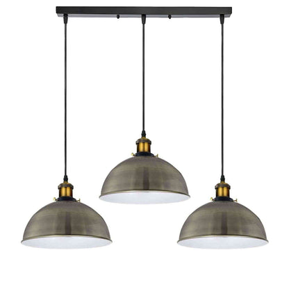3-Light Pendant Cluster – Cone, Dome or Scalloped Shades, Plate or Bar - Yellow Brass, Dome 30 cm Satin Nickel, Bar, Without Bulb