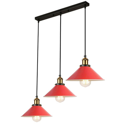 3-Light Pendant Cluster – Cone, Dome or Scalloped Shades, Plate or Bar - Yellow Brass, Flat Cone 22 cm Orange, Bar, Without Bulb
