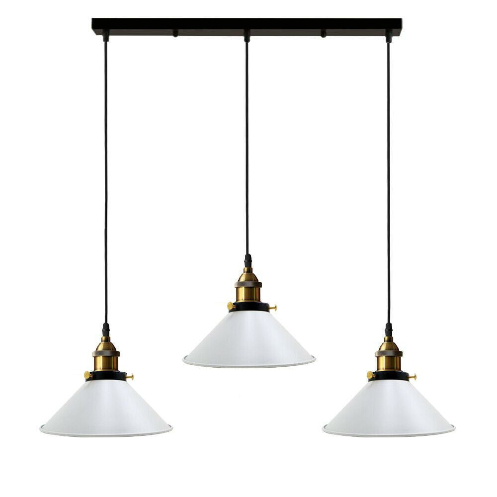 3-Light Pendant Cluster – Cone, Dome or Scalloped Shades, Plate or Bar - Yellow Brass, Flat Cone 22 cm White, Bar, Without Bulb
