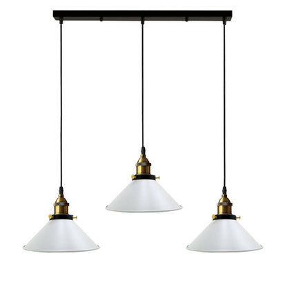 3-Light Pendant Cluster – Cone, Dome or Scalloped Shades, Plate or Bar - Yellow Brass, Flat Cone 22 cm White, Bar, Without Bulb