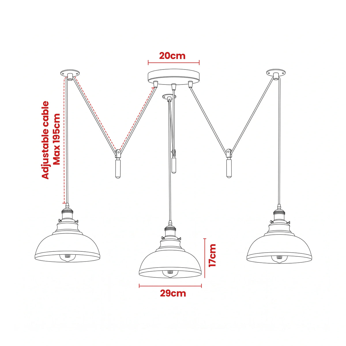 3 Light Pendant – Rise & Fall Pulley or Spider Style, 30+ Shades - photo 2