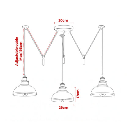 3 Light Pendant – Rise & Fall Pulley or Spider Style, 30+ Shades - photo 2