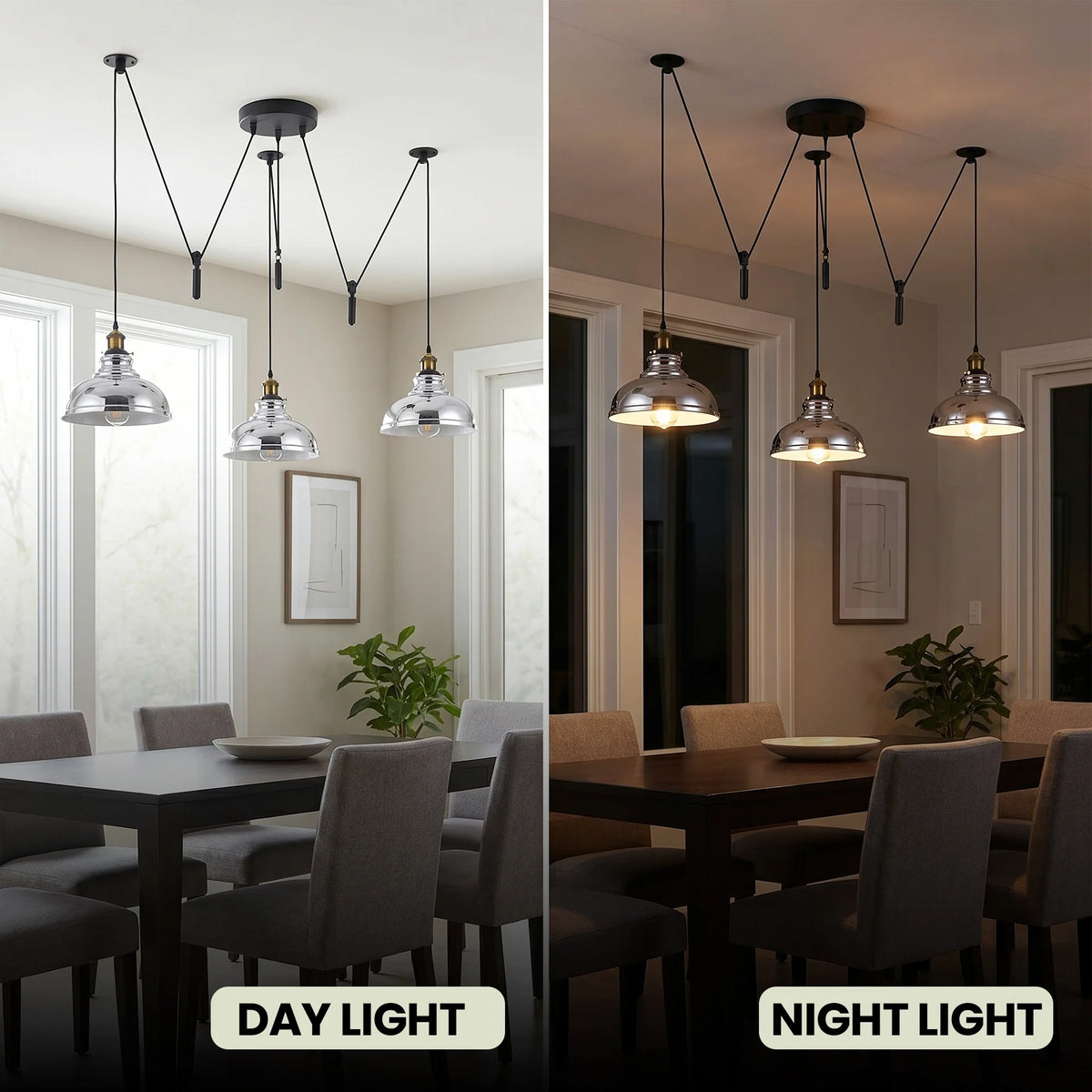 3 Light Pendant – Rise & Fall Pulley or Spider Style, 30+ Shades - photo 4