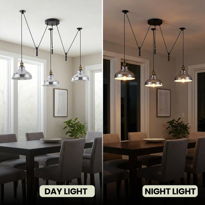 3 Light Pendant – Rise & Fall Pulley or Spider Style, 30+ Shades - photo 4
