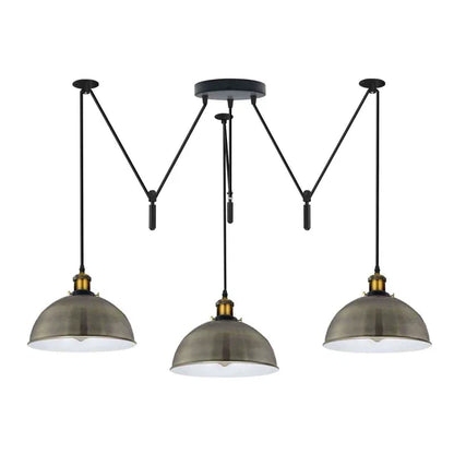 3 Light Pendant – Rise & Fall Pulley or Spider Style, 30+ Shades - Yellow Brass, Rise & Fall: Dome 30 cm Satin Nickel, Without Bulb