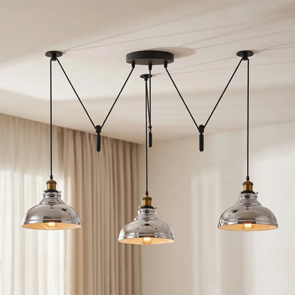 3 Light Pendant – Rise & Fall Pulley or Spider Style, 30+ Shades