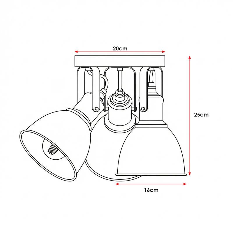 3-Light Semi Flush Ceiling Spotlight – Black Shades, Brass Holders, E27 - photo 2