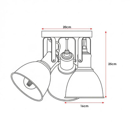 3-Light Semi Flush Ceiling Spotlight – Black Shades, Brass Holders, E27 - photo 2