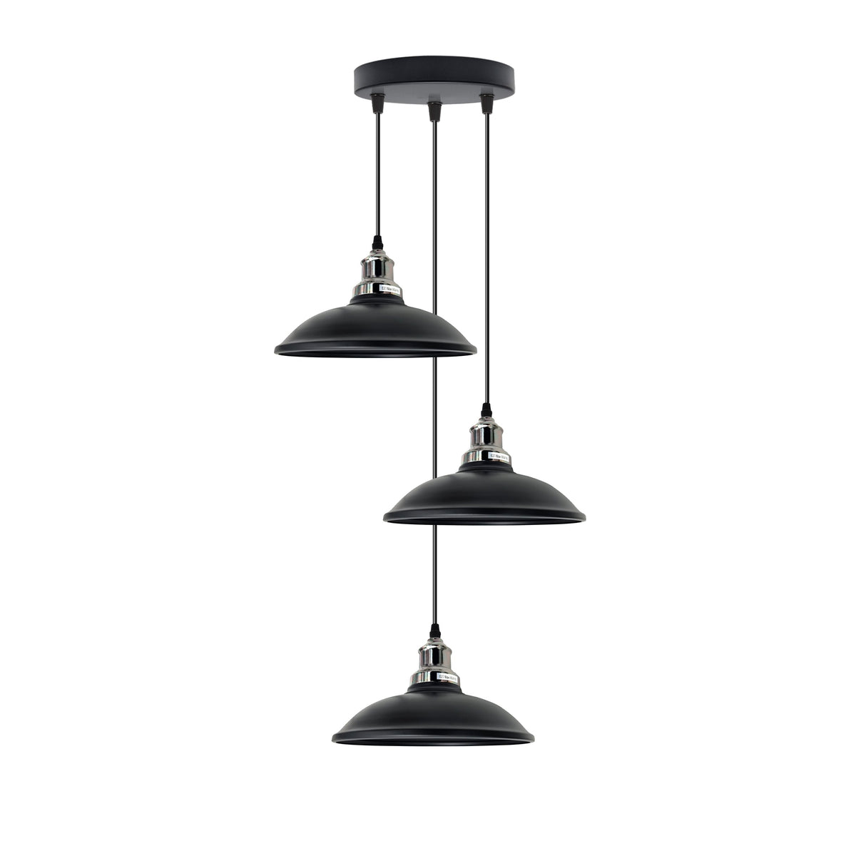 3-Light Cluster Pendant – Round or Bar, Cage or Metal Shades - Chrome, Vintage 24 cm Black, Round Rose, Without Bulb