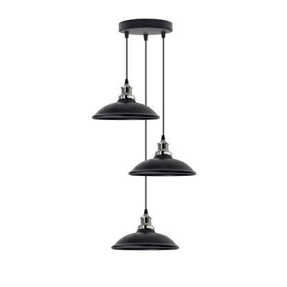 3-Light Cluster Pendant – Round or Bar, Cage or Metal Shades - Chrome, Vintage 24 cm Black, Round Rose, Without Bulb