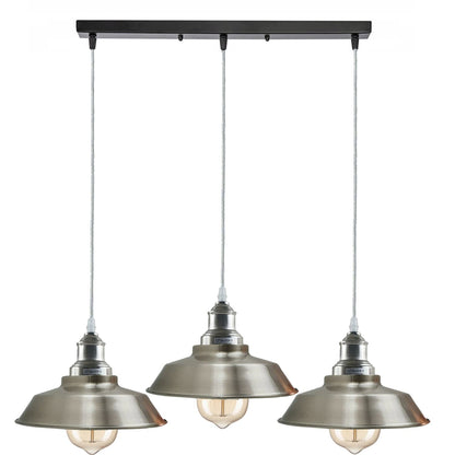 3-Light Cluster Pendant – Round or Bar, Cage or Metal Shades - Satin Nickel, Vintage Dome 22 cm Satin Nickel, Ceiling Bar, Without Bulb