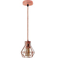 Rose Gold Pendant Light with Wire Cage – 1m Twisted Cable, E27 - Rose Gold, Diamond Cage Rose Gold, T45 LED Bulb 4W
