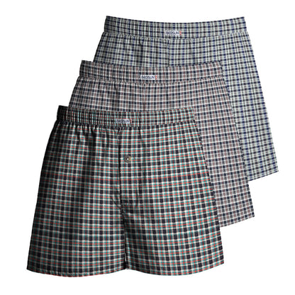 Men's Woven Cotton Boxer Shorts, Pack of 3 – 3 Mixed Check Sets, XL or XXL - XL, Charcoal & Green + Grey & White + Light Blue & Grey