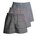 Men's Cotton Boxer Shorts, Pack of 3 – Charcoal, Grey & Light Blue Checks, XXL