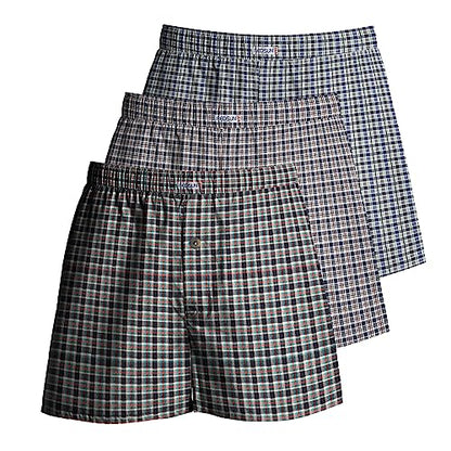 Men's Cotton Boxer Shorts, Pack of 3 – Charcoal, Grey & Light Blue Checks, XXL