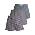 Men's Cotton Boxer Shorts, Pack of 3 – Navy Gingham, Mauve & Navy-Teal, L or XL - L, Navy Gingham + Mauve + Navy & Teal