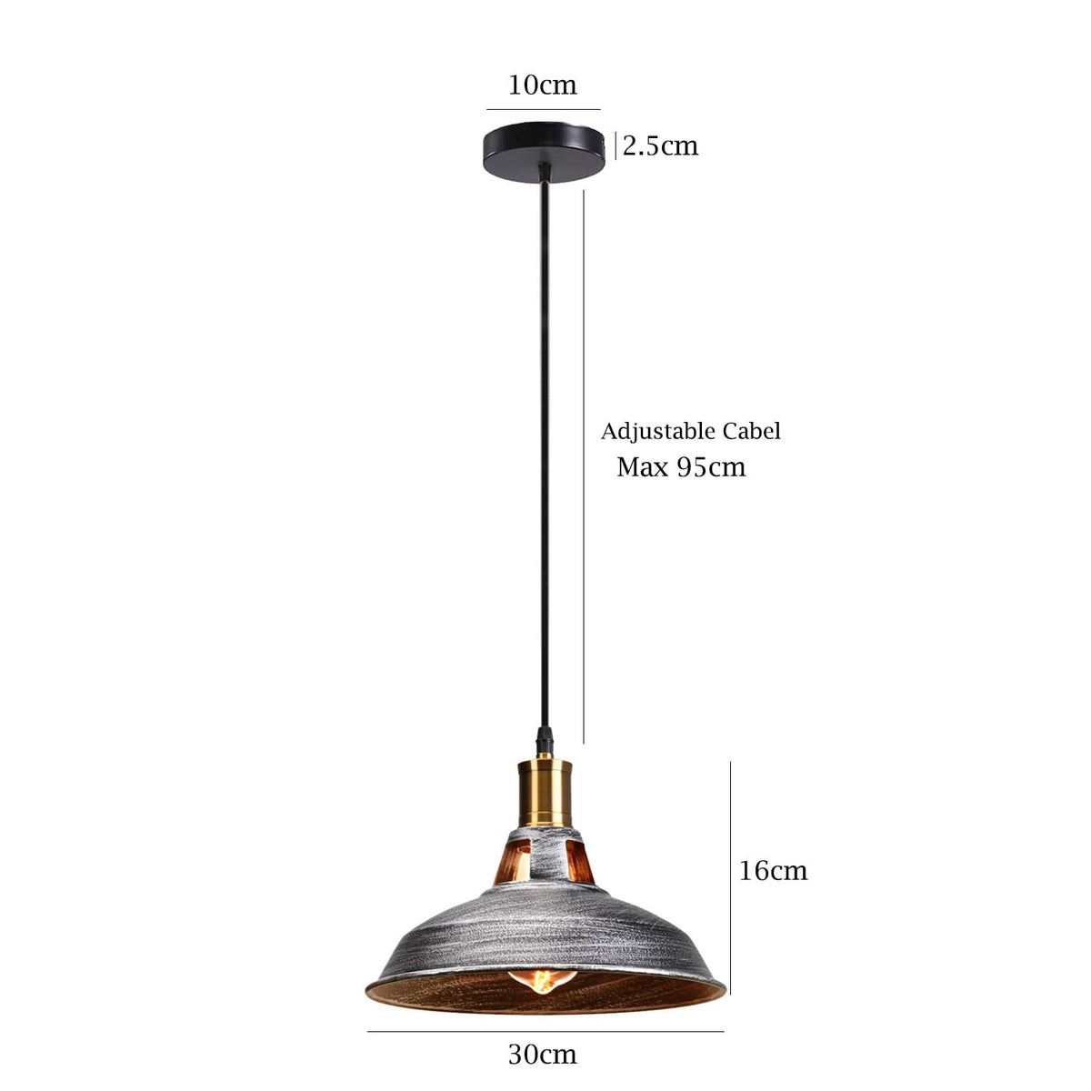 Industrial Barn Pendant Lights – Pack of 3, 30 cm, 8 Colours, E27 - photo 2