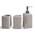 Square Stone-Effect Bathroom Set – Dispenser, Tumbler & Toothbrush Holder, Beige