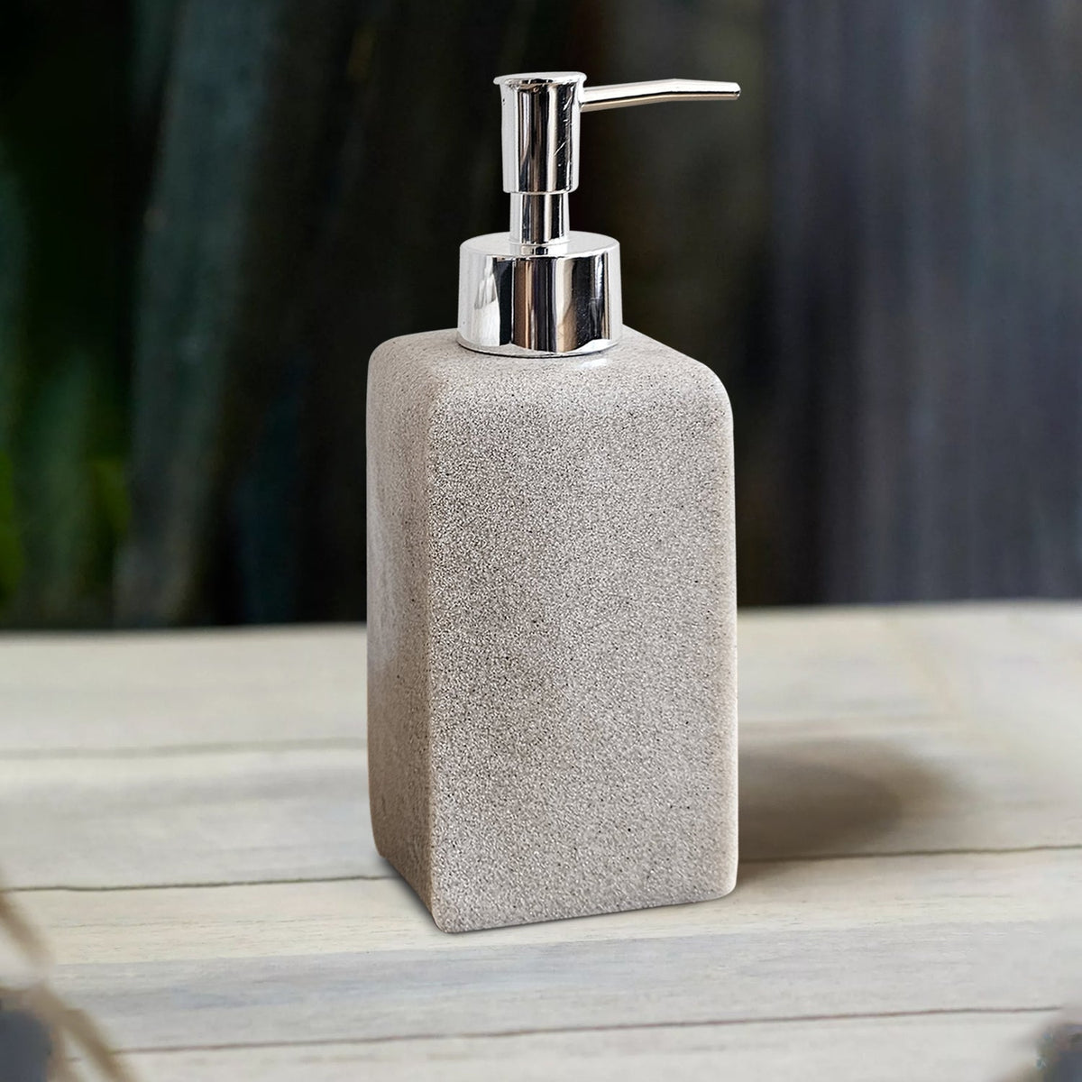Square Stone-Effect Bathroom Set – Dispenser, Tumbler & Toothbrush Holder, Beige - photo 4