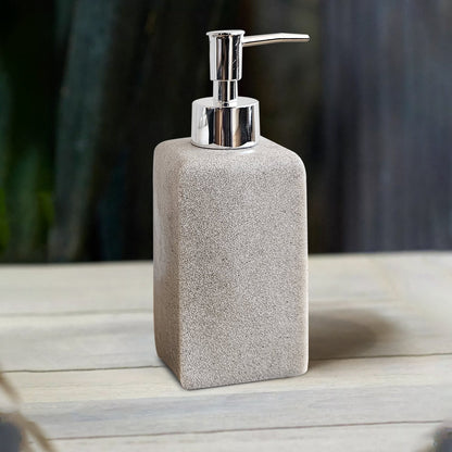 Square Stone-Effect Bathroom Set – Dispenser, Tumbler & Toothbrush Holder, Beige - photo 4