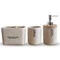 Stone-Effect Bathroom Set – Bamboo-Top Dispenser, Tumbler & Toothbrush Holder
