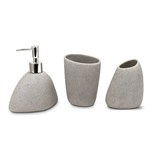 Stone-Effect Resin Bathroom Set – Pebble Shape, Off-White, 3 Pieces