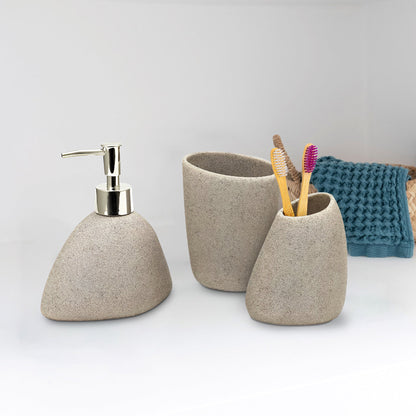 Stone-Effect Resin Bathroom Set – Pebble Shape, Off-White, 3 Pieces - photo 3